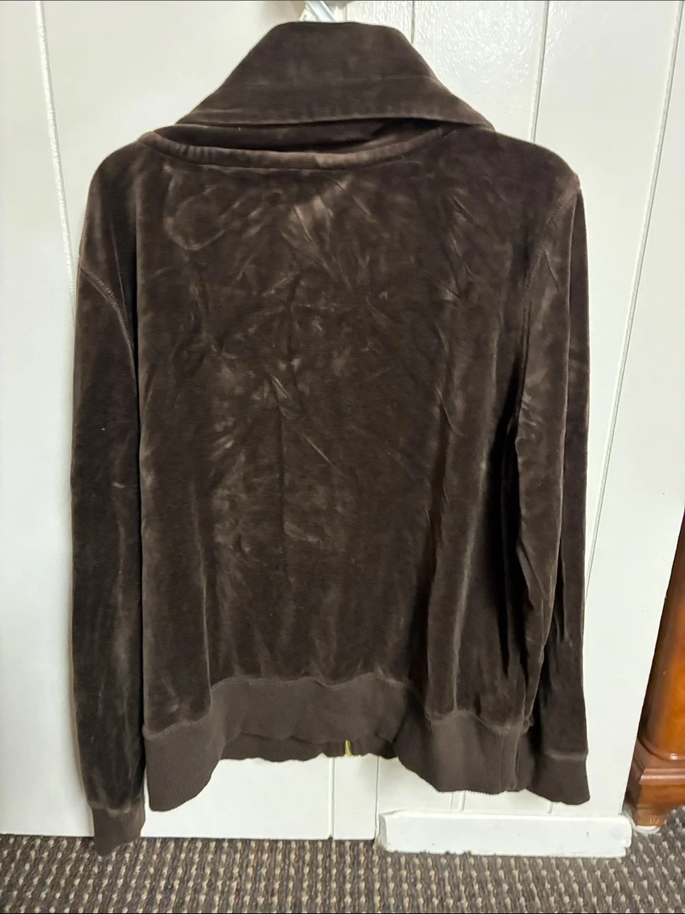 Michael Kors Brown Velour Zip-Up Bomber Jacket with Gold Hardware